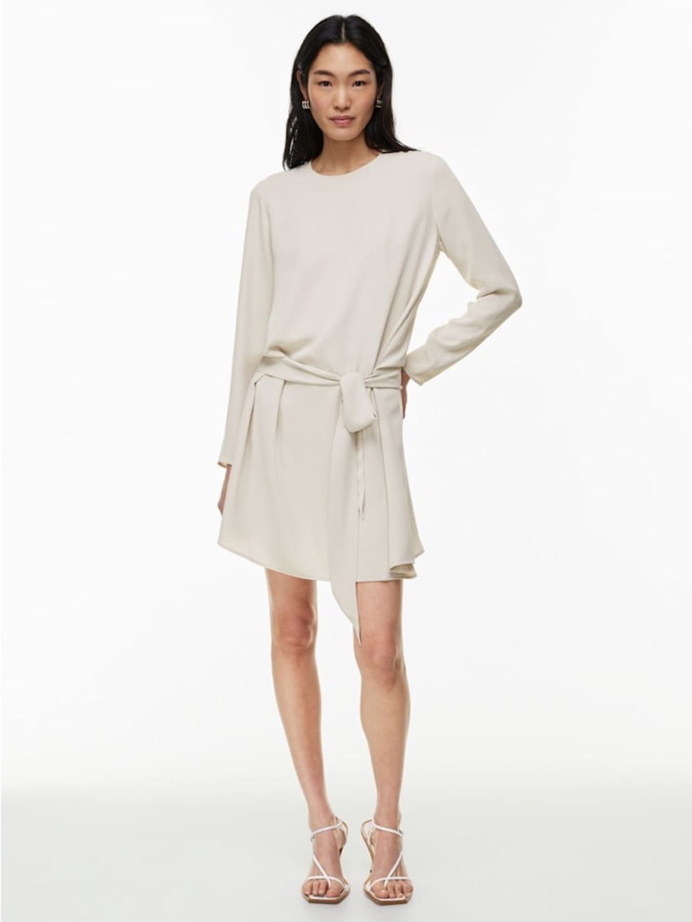 Tie-waist matte satin mini dress